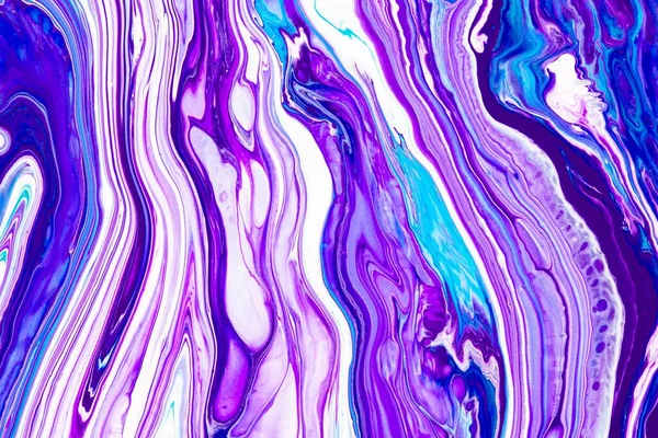 Fluid art texture. Background with abstract mixing paint effect. Liquid acrylic artwork with chaotic mixed paints. Can be used for posters or wallpapers. Purple, blue and white overflowing colors.