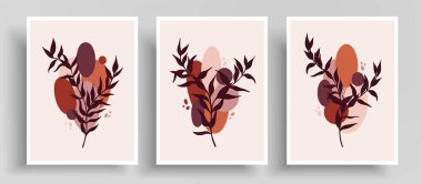 Uyumlu renkler ve çizgi sanatı ile vektör kaplaması. Soyut şekilli minimalist şablon ve botanik çizgiler. Duvar dekorasyonu, kartpostal ya da poster için tasarlandı..