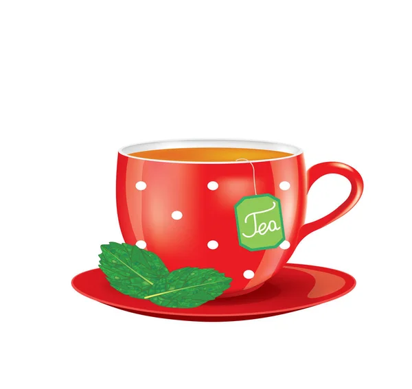 Мятный Чай Красной Чашке Вектор — стоковый вектор