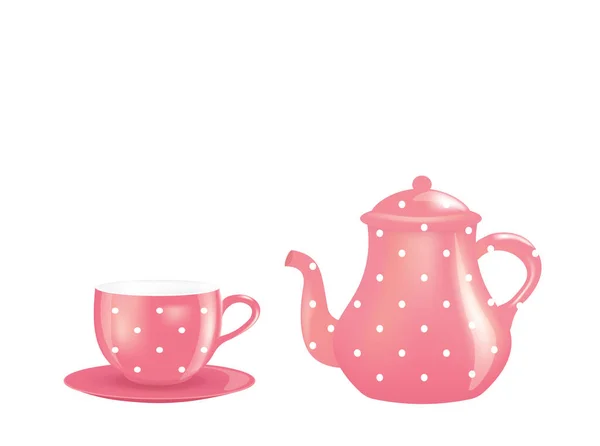Pinkfarbene Teekanne Und Tasse Vorhanden Vektorillustration — Stockvektor