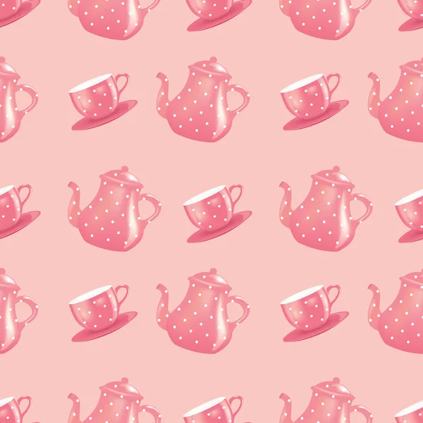 Розовый Чайник Чашка Бесшовная Векторная Иллюстрация — стоковый вектор