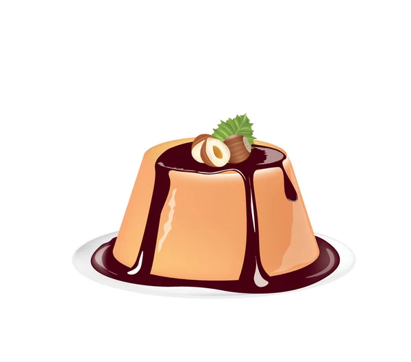 Panna Cotta Chocolat Avec Noisette Vecteur — Image vectorielle