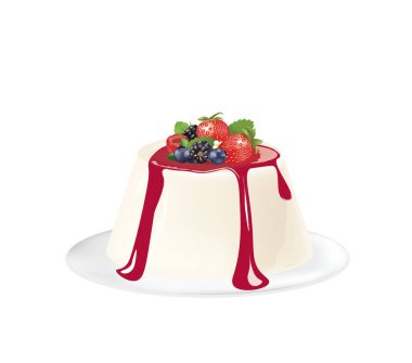 Orman meyveli panna cotta. vektör