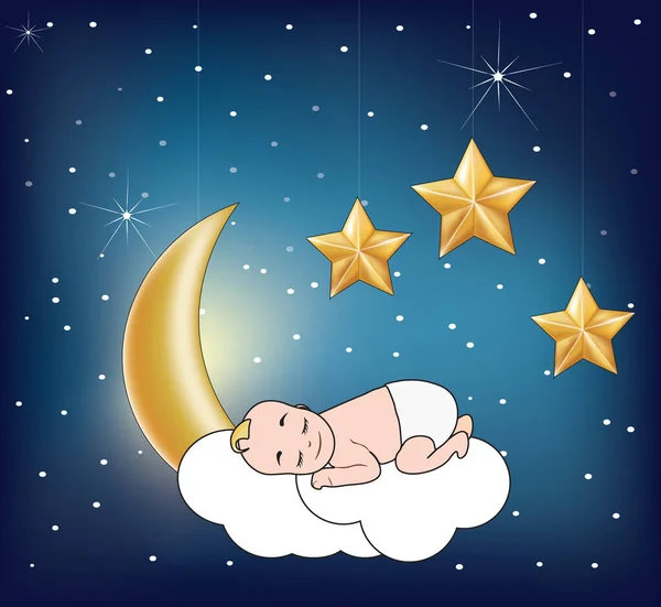 Bambino Dorme Sulla Nuvola Lunare Vettore — Vettoriale Stock