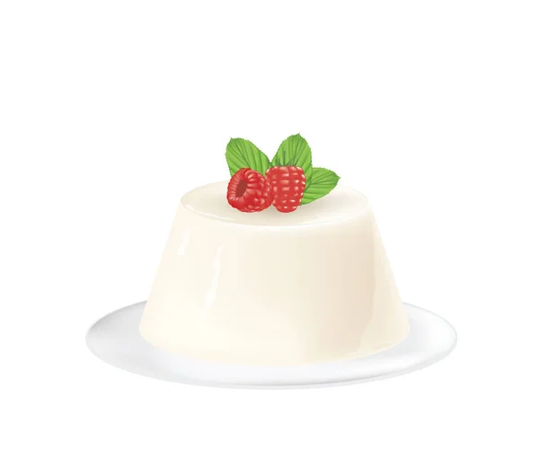 Panna Cotta Dengan Raspberry Vektor - Stok Vektor