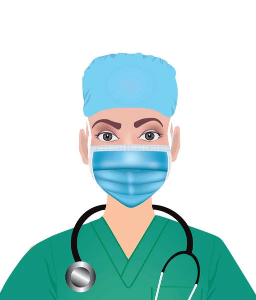 Kvinnlig Läkare Klädd Mask Vektor — Stock vektor