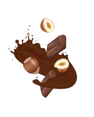Çikolata sıçrama fındık ile. vektör çizim