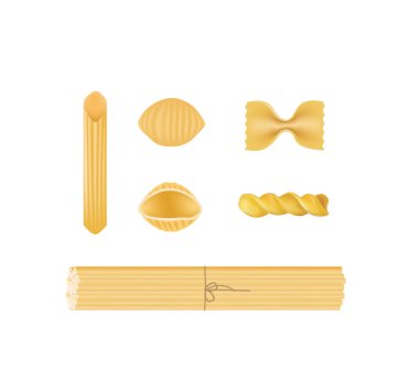 Farklı makarna şekilleri. vektör illüstrasyonu