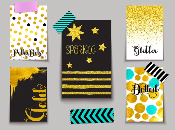 Conjunto de tarjetas espumosas con polvo de oro — Vector de stock