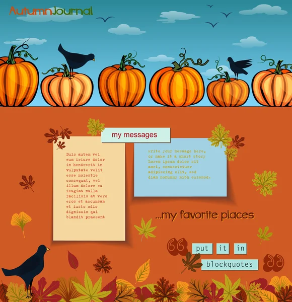 Pumpkins and Crows Autumn Background — Stock Vector