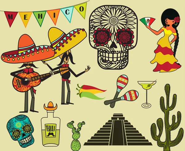 Мексика Картинки й символи — стоковий вектор