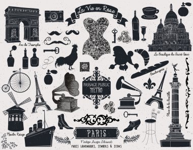 Paris Landmarks, Symbols and Icons vector