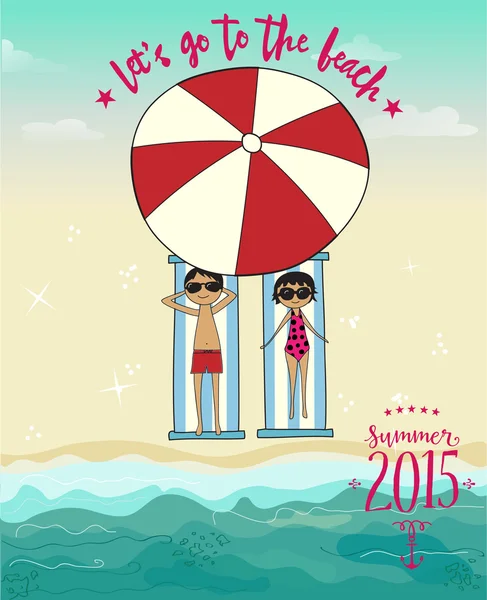 Laten we gaan naar het strand zomer Poster Rechtenvrije Stockillustraties