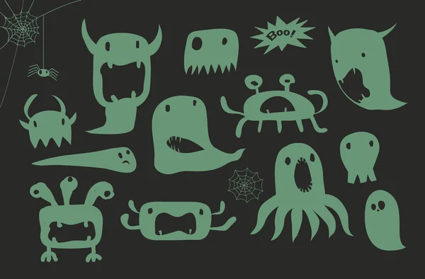 Dibujos animados de Halloween Monstruos verdes — Vector de stock