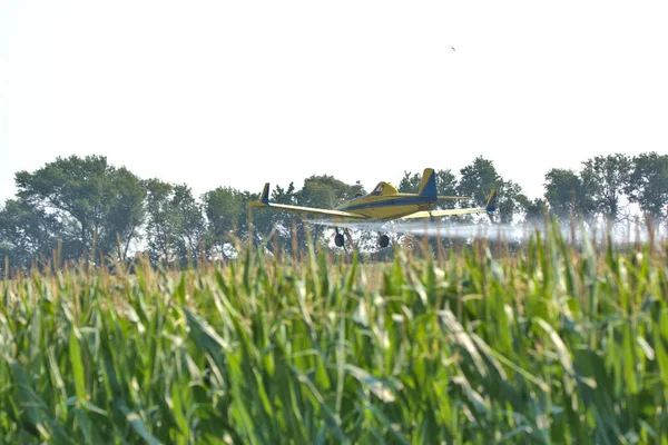 Low Flying Crop Duster Applying Insecticide Corn Fields — Stock Photo, Image