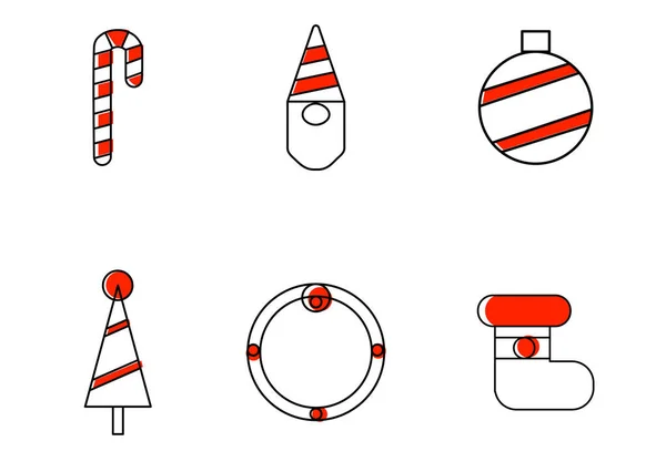 Ensemble Icônes Noël Avec Accent Rouge — Image vectorielle