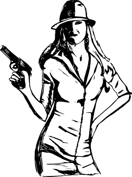 Noir et blanc dessin fille mafia — Image vectorielle