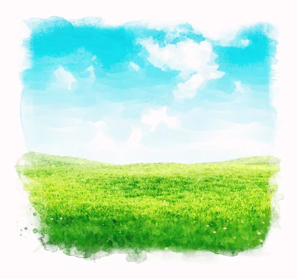 Watercolor sky and grass background — Stock Photo, Image