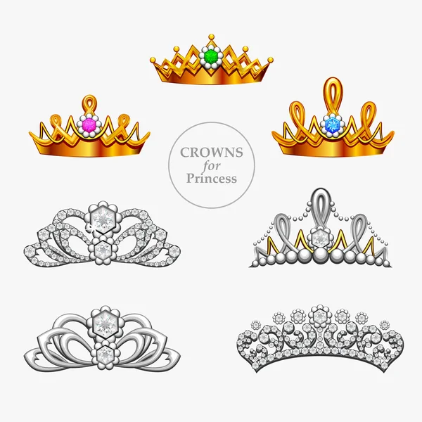 Siete coronas para una princesa — Vector de stock