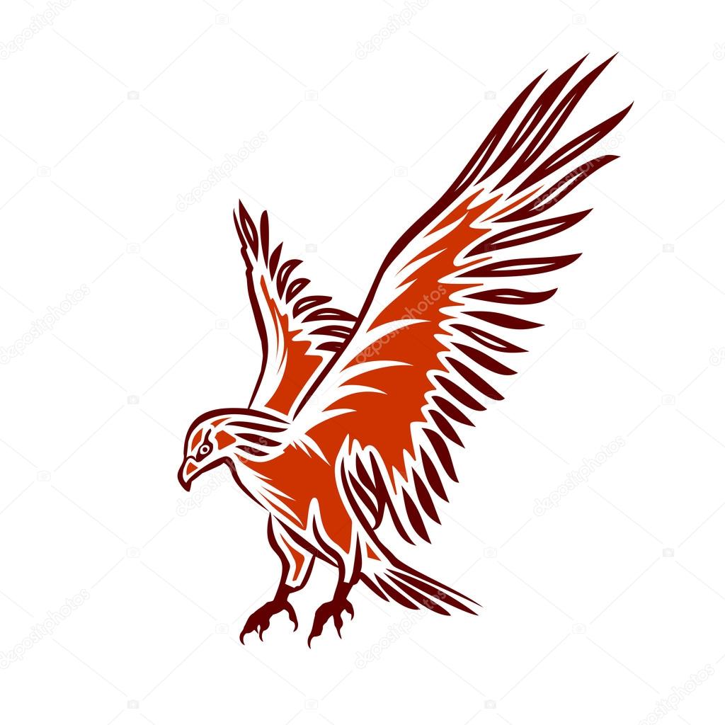 Illustration of red flying eagle, eagle tattoo, vector illustration