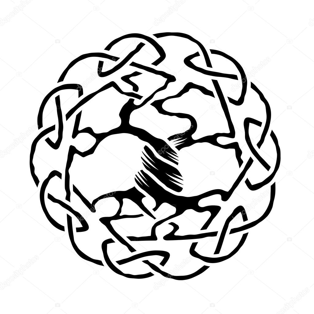 Illustration of celtic tree of life,  black and white version, vector illustration