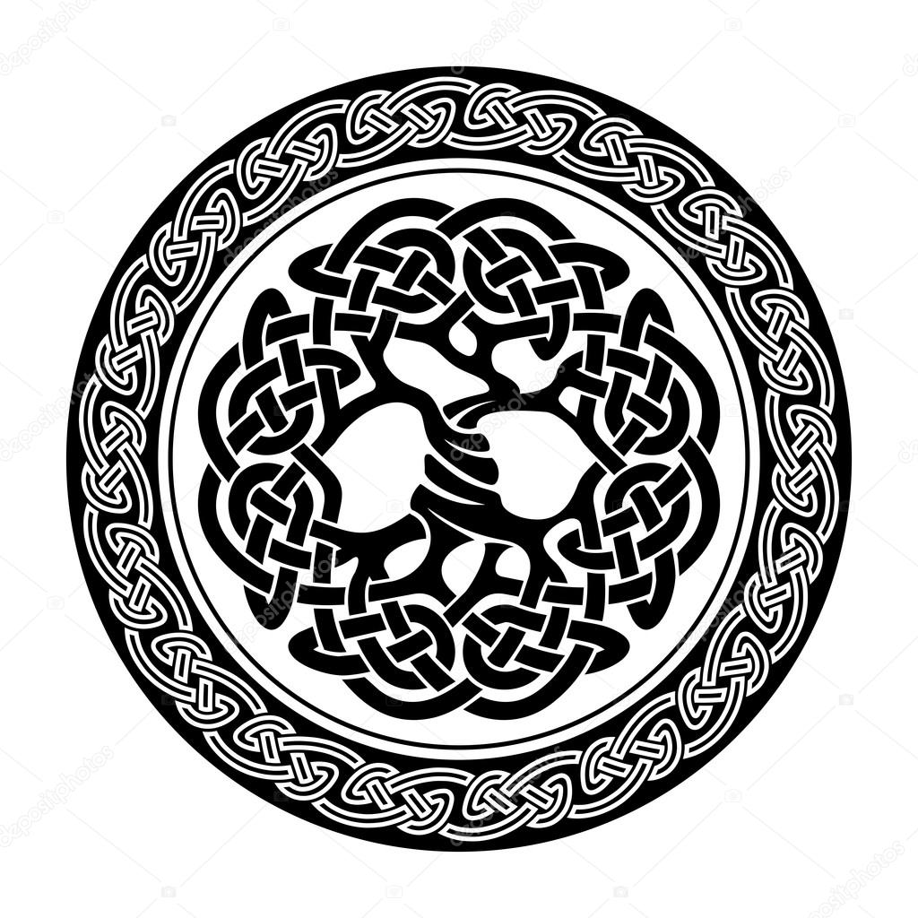 Black and white illustration of celtic tree of life,  vector illustration