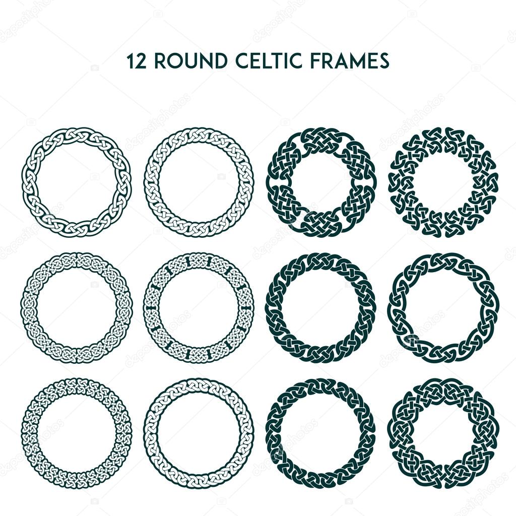 Collection of various round celtic frames, vector illustration