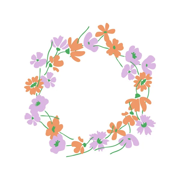 Blommig Krans Med Dekorativa Blommor — Stock vektor
