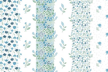 Kusursuz mavi ve beyaz çiçek desenleri