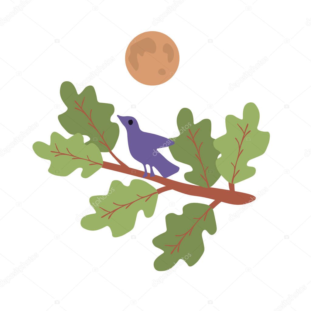 Bird and moon vector illustration