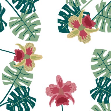 Canavarlar ve orkidelerle tropikal vektör arkaplanı