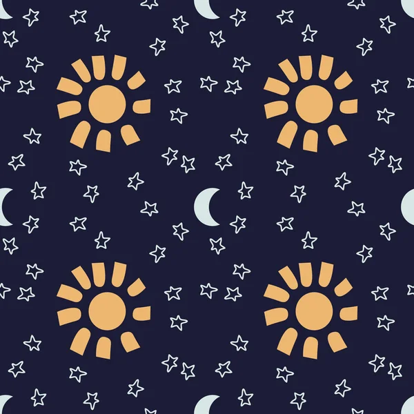 Modèle Vectoriel Sans Couture Soleil Lune Étoiles — Image vectorielle