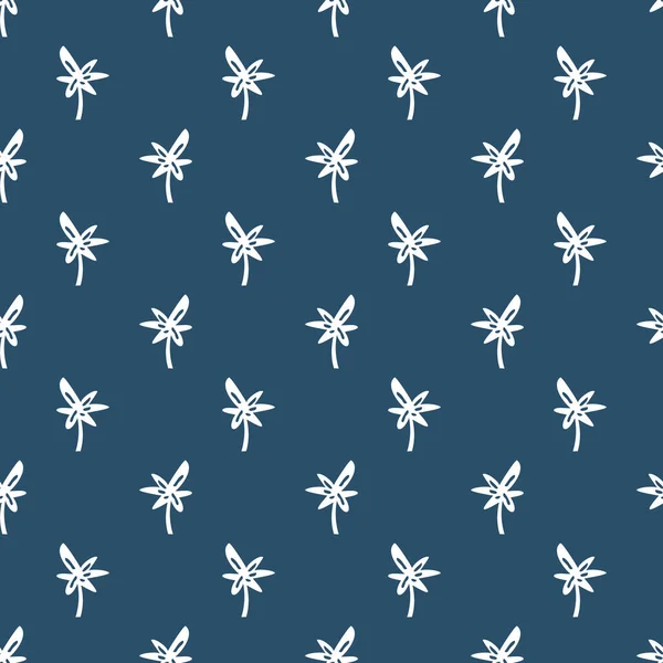 Naadloze Palm Blauw Wit Patroon — Stockvector