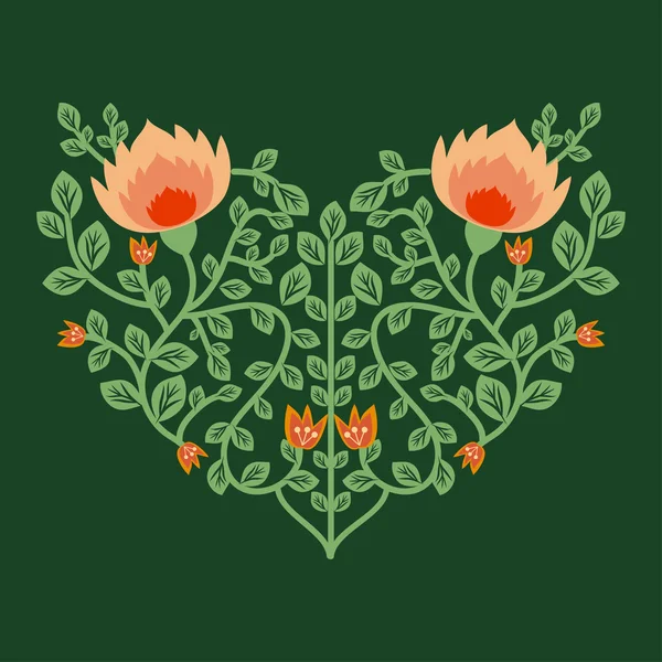 Corazón floral decorativo — Vector de stock