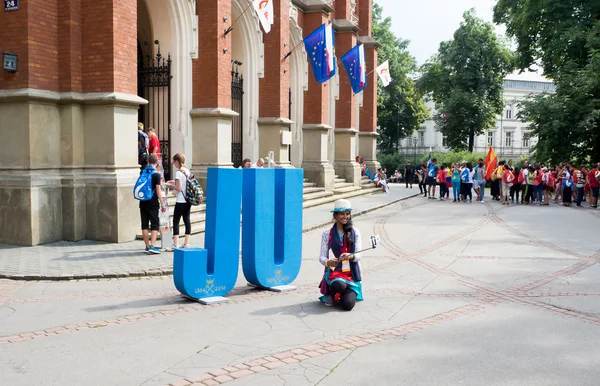 Jornada Mundial de la Juventud 2016 en Cracovia. Hacer selfies — Foto de Stock