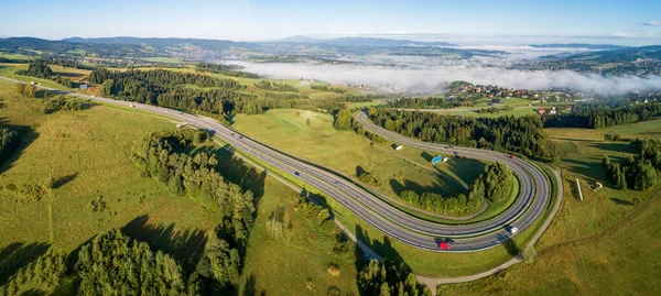 Polen Breed Panorama Van Een Kronkelende Terugweg Van Krakau Naar — Stockfoto