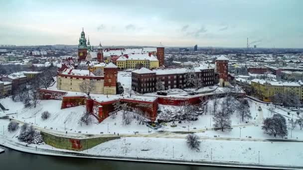 Historiska Kungliga Wawel Slott Och Katedral Krakow Polen Med Vistula — Stockvideo