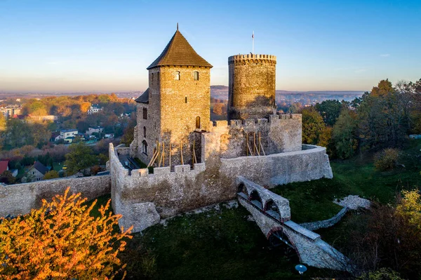 Średniowieczny Gotycki Zamek Bedzinie Górny Śląsk Polska Widok Lotu Ptaka — Zdjęcie stockowe