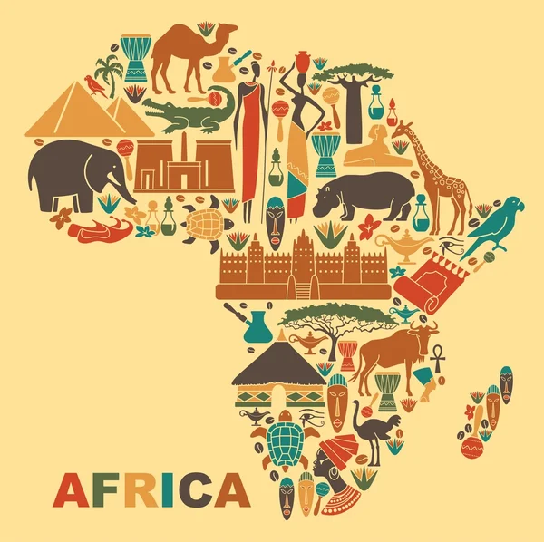 地図の形でアフリカの伝統的なシンボル — ストックベクタ