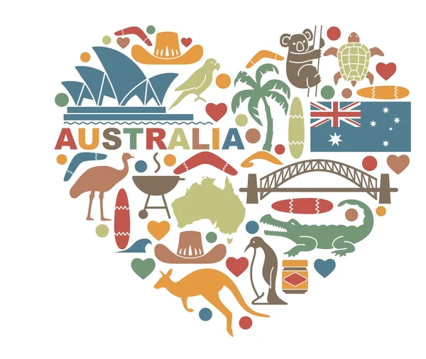 Symbols Of Australia in the shape of a heart Stock Vector