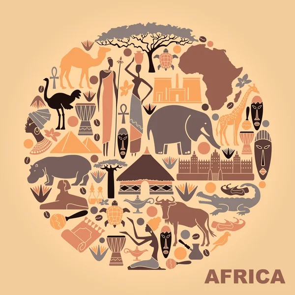 Symbols of Africa in the form of a circle — Stock Vector