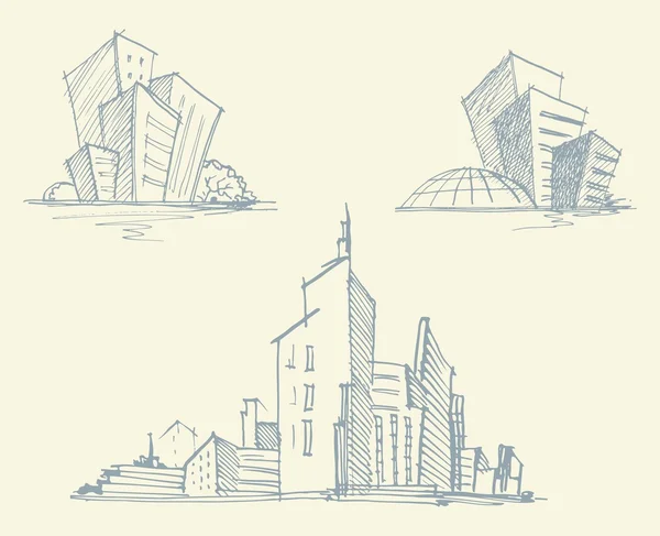 Bocetos de edificios de la ciudad. Ilustración vectorial — Vector de stock