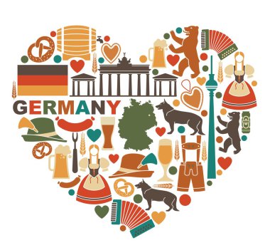 Icons Of Germany in heart shape clipart