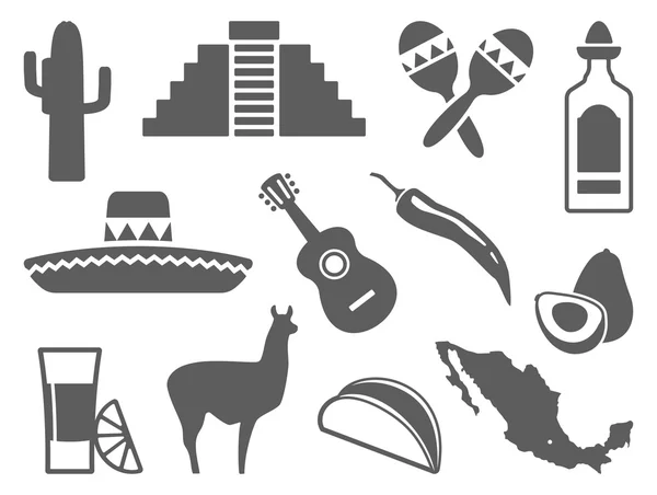 Símbolos tradicionales de México. Iconos vectoriales — Vector de stock