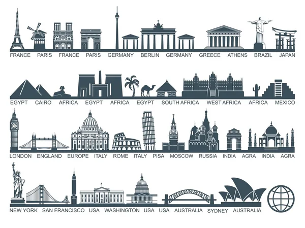 Icone attrazioni turistiche del mondo Grafiche Vettoriali