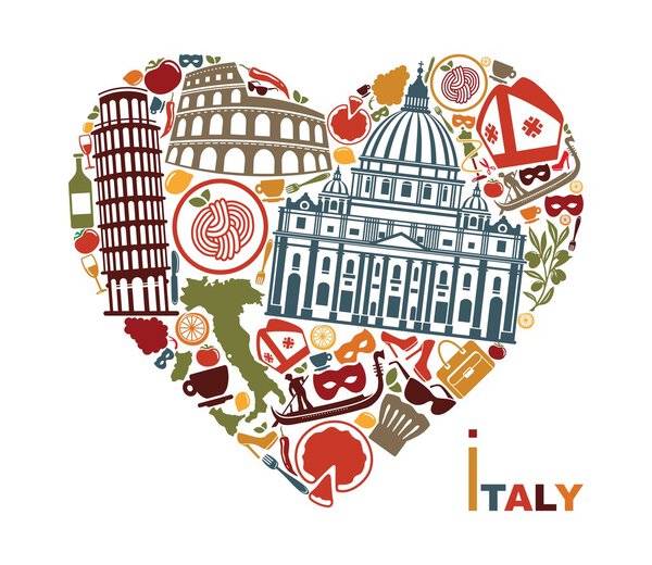 Традиционные символы Италии в форме сердца

