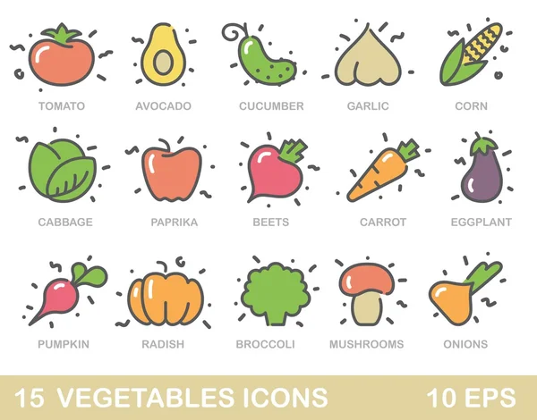 Esboços estilizados de legumes. Ícones vetoriais — Vetor de Stock