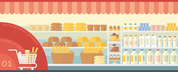 Supermarché bannière avec de la nourriture — Image vectorielle