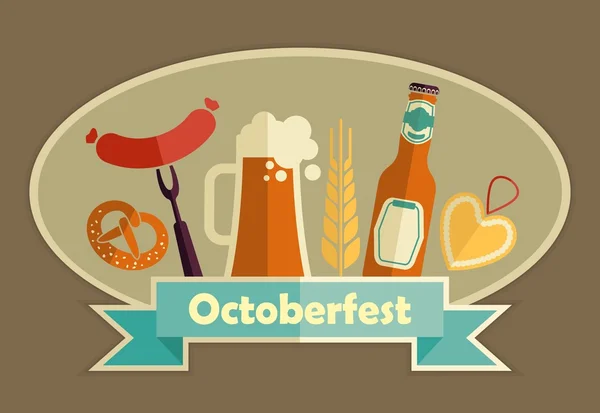 Oktoberfest bier festival plat pictogrammen ontwerpen — Stockvector