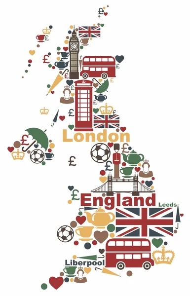 The symbols of the UK in the shape of a map — Stock Vector